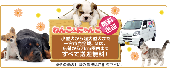 一宮市内全域、又は、店舗から7km圏内まですべて送迎無料